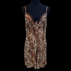 Brown Leopard Print Chemise with Satin Finish